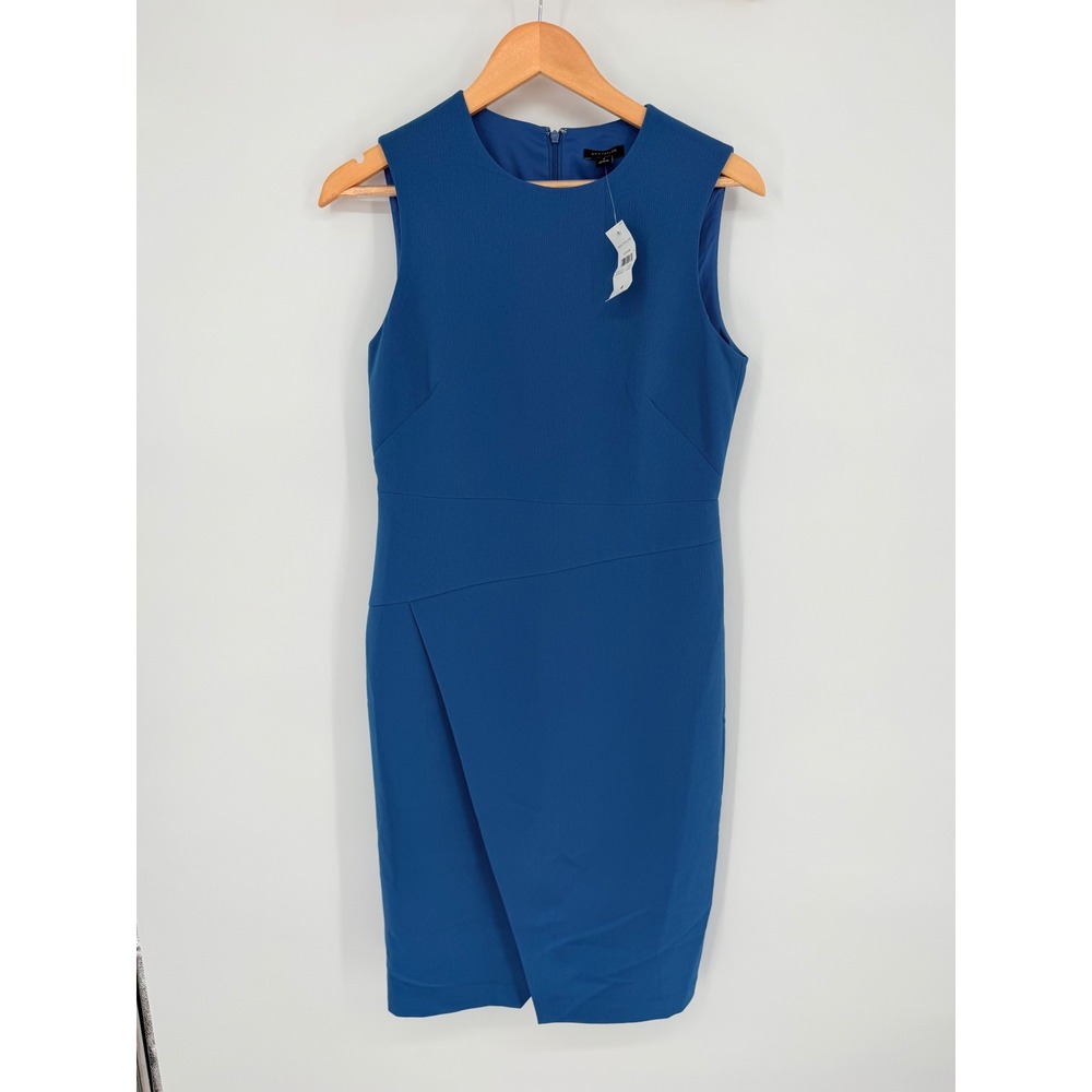 Ann Taylor Blue Sleeveless Asymmetric Faux Wrap Sheath Dress Size 4 NWT 445456